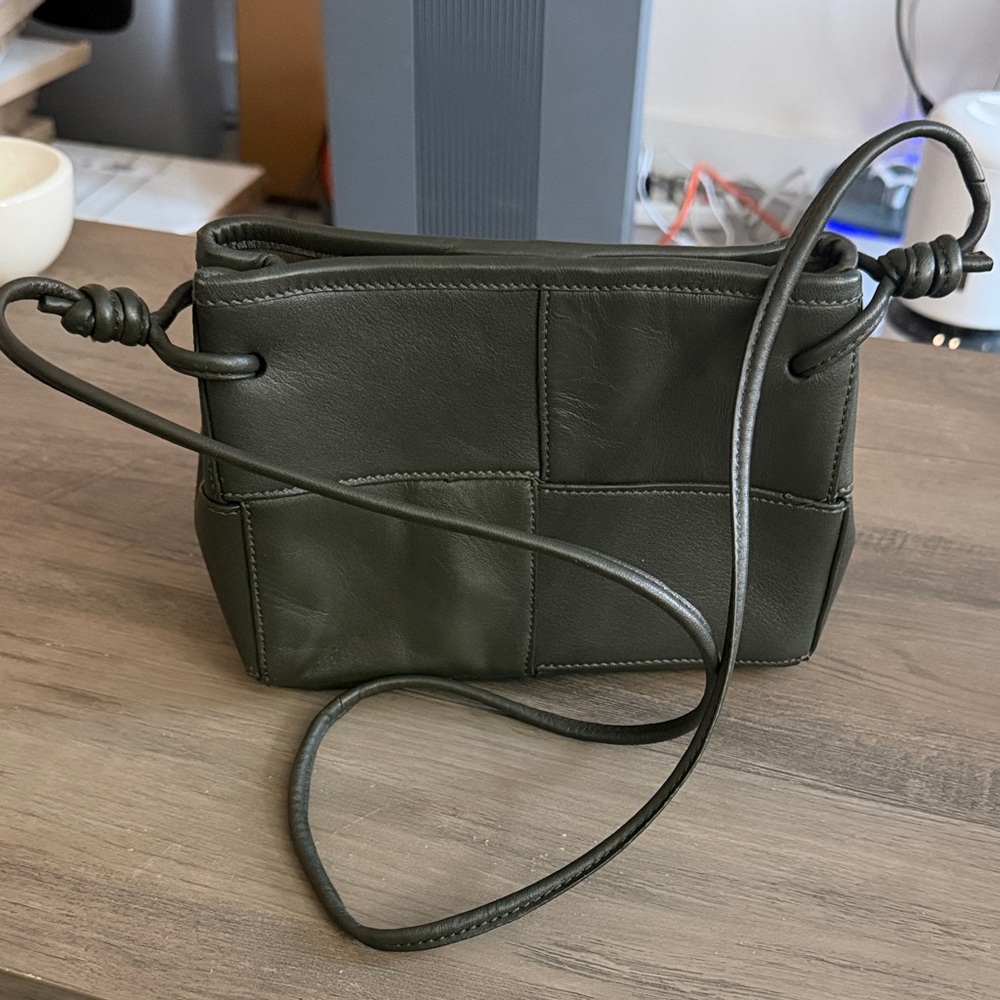 Massimo Dutti Dark Green Leather Crossbody Bag